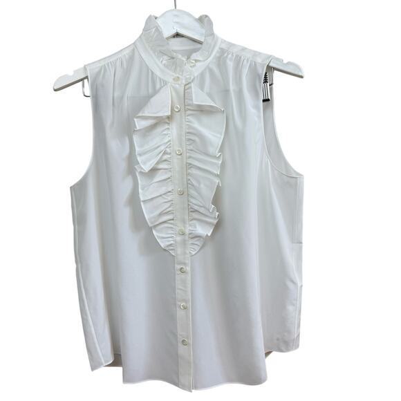 FRAME Ruffle Sleeveless Silk Crepe White Top - Picture 8 of 11